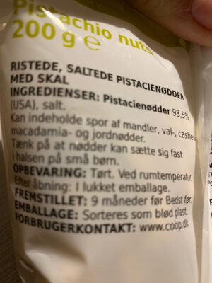 Pistachio nuts ingredients label