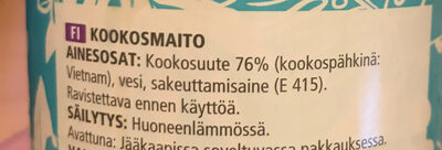 Asia kookosmaito ingredients label