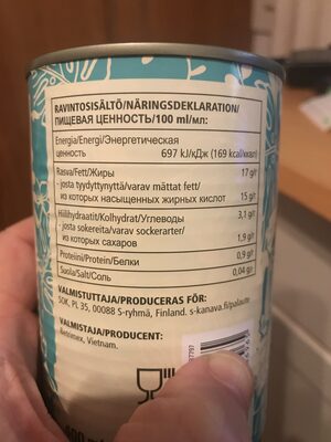 Asia kookosmaito nutrition facts table