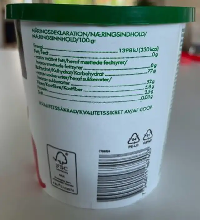 Ekologiska russin nutrition facts table