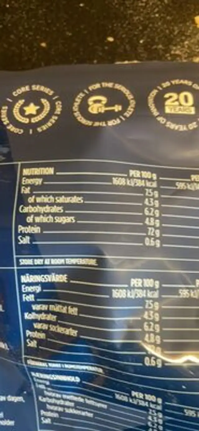 Whey-80 appelsin sjokolade nutrition facts table