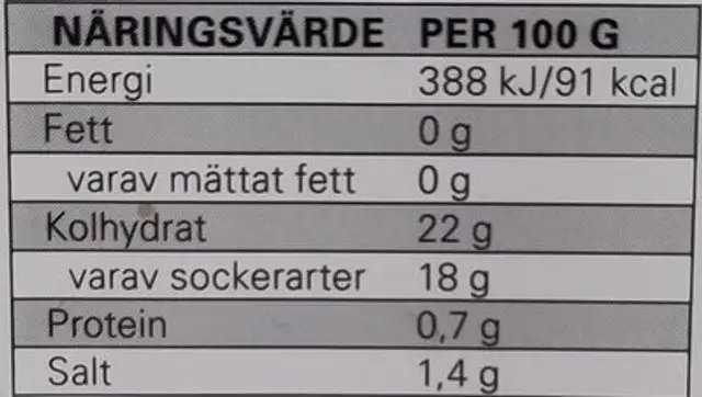 Tomatketchup nutrition facts table