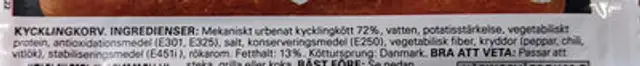 Kyckling-Korv ingredients label
