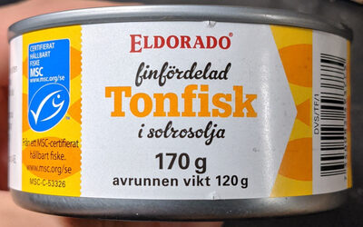 Tonfisk i solrosolja front packaging