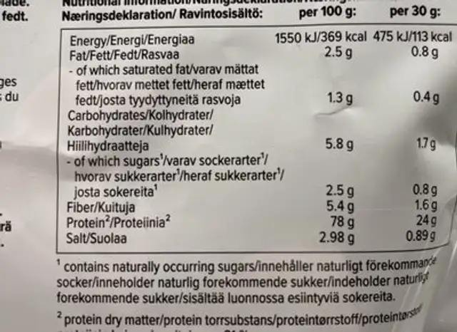 Soy Isolate nutrition facts table