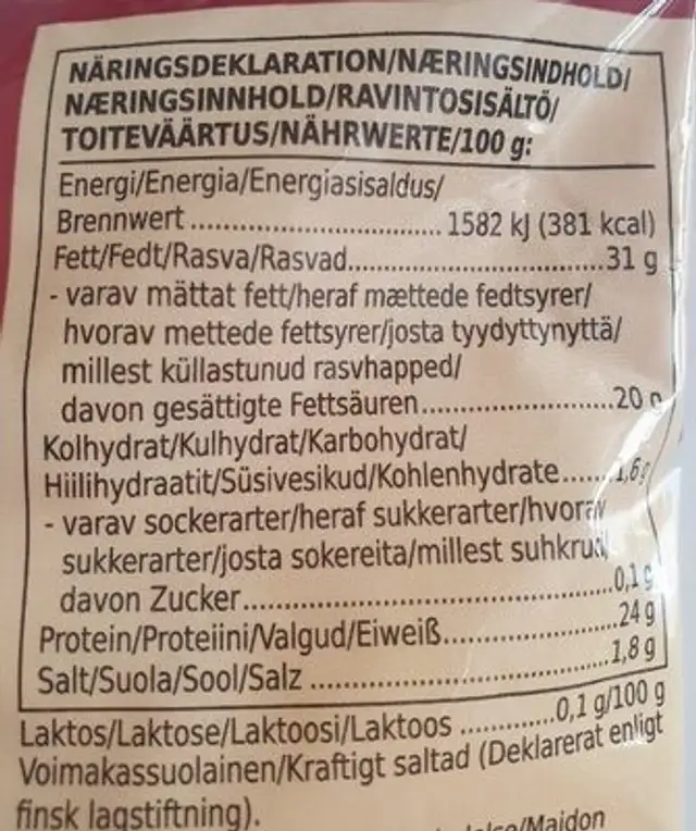 Tex Mex Cheddar & Gouda Cheese nutrition facts table