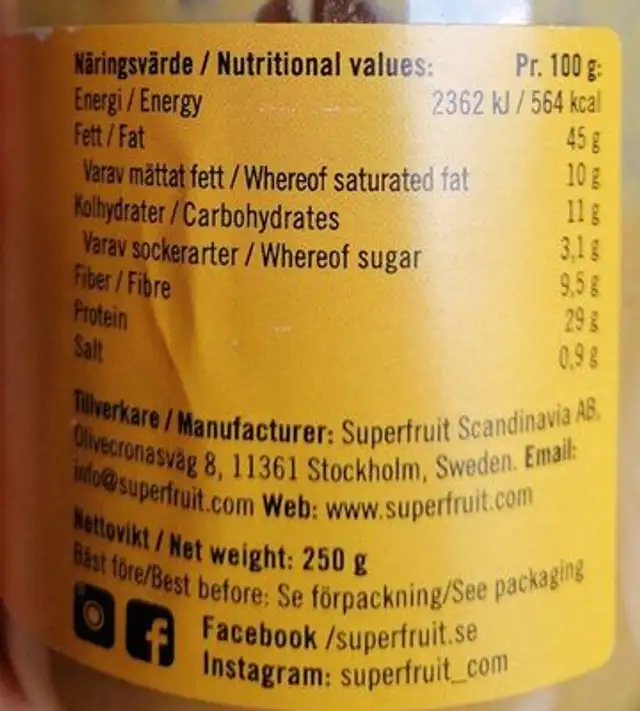 Jordnöts smör Eko nutrition facts table