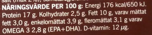 Unknown nutrition facts table