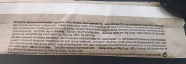 NUTBAR, Sea salt chocolate almond peanut ingredients label