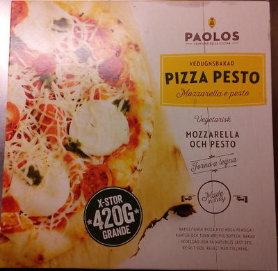 Paolos Vedugnsbakad Pizza Pesto Mozzarella e pesto front packaging