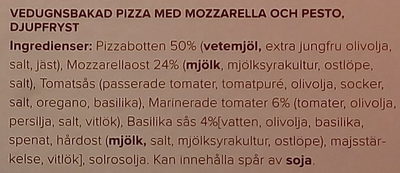 Paolos Vedugnsbakad Pizza Pesto Mozzarella e pesto ingredients label