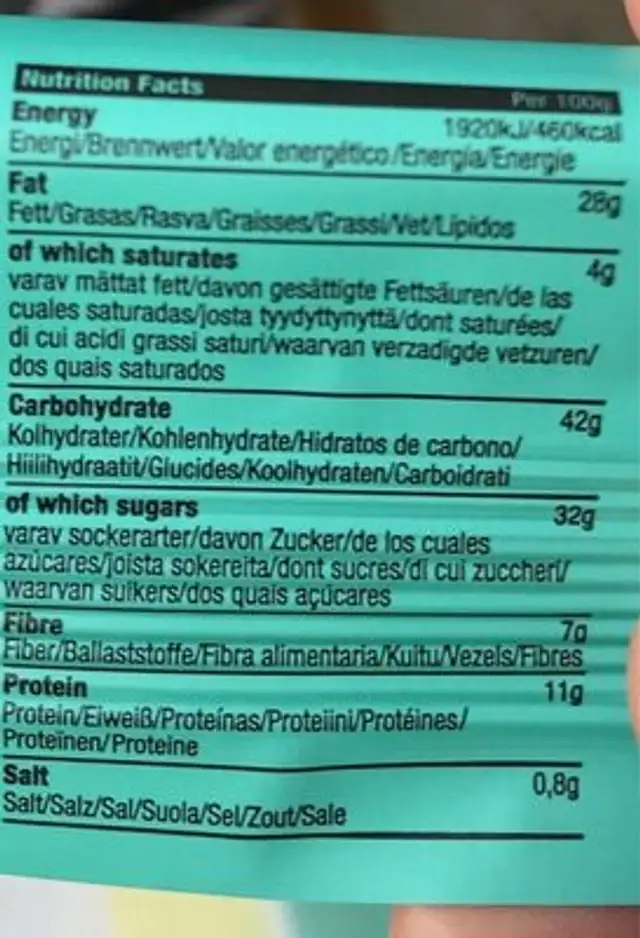 GetRaw Chocolat Noix nutrition facts table