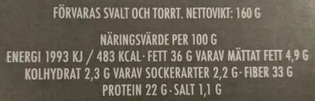 Ekologiskt Chia Knäckebröd nutrition facts table