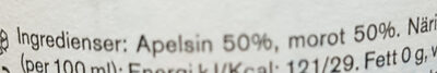 Juice Orange/Carrot ingredients label
