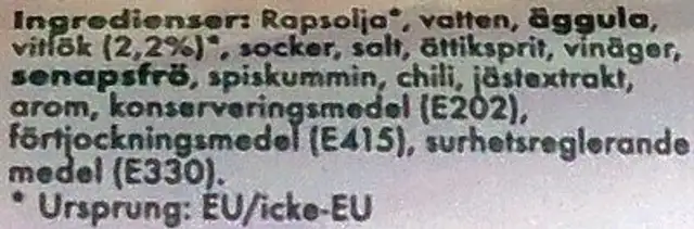 Vitlök Kebabsås! ingredients label