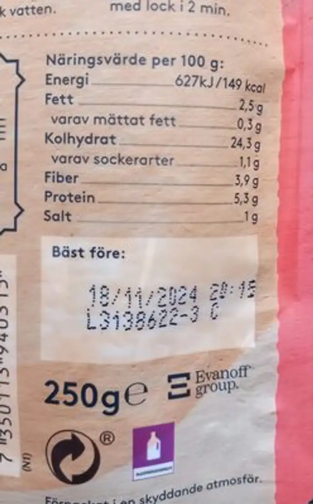 Bulgur Paprika nutrition facts table