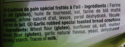 Croûtons de pain frottés à l'ail au persil ingredients label