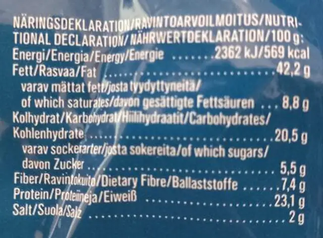 Jordnötter Smokey BBQ nutrition facts table