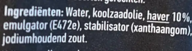 Haver Cuisine (kookroom) ingredients label