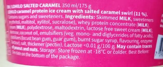 Salted caramel ingredients label