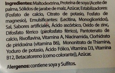 Bebida Nutricional de Soya ingredients label