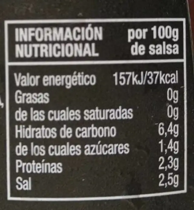 Salsa Barbacoa Cero nutrition facts table