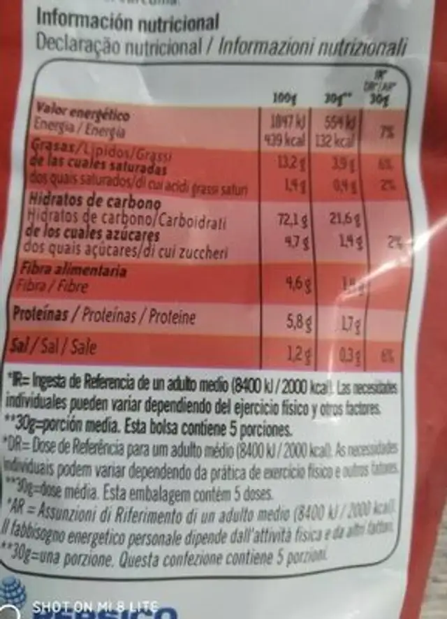 Lay's Horno nutrition facts table