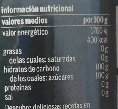 Perlas azucar blanco nutrition facts table
