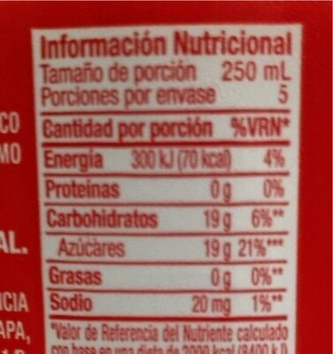Coca Cola sabor original nutrition facts table