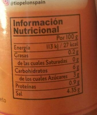 Salsa picante Chilero nutrition facts table