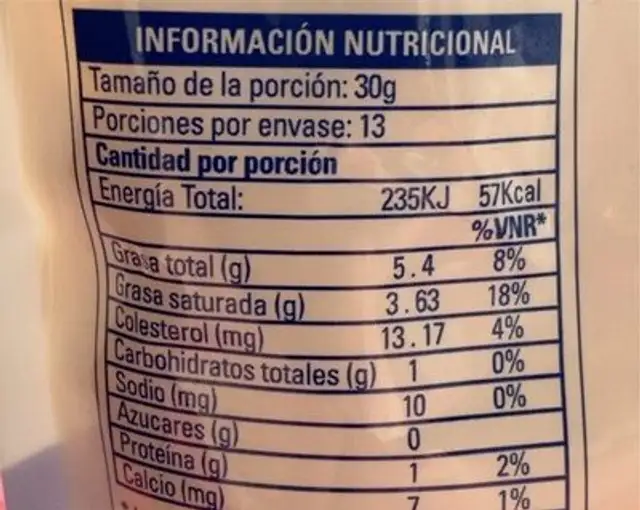 Natilla nutrition facts table