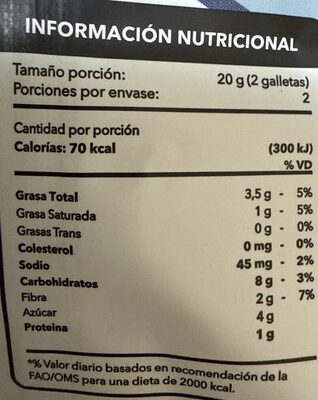 Almond & chia Cookies nutrition facts table