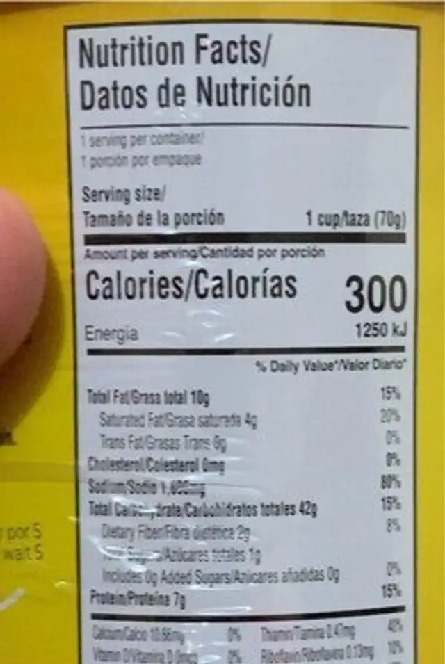 Mi sabrosita nutrition facts table