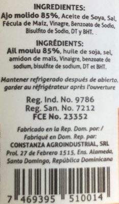 ail en purée ingredients label