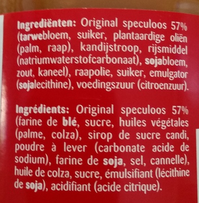 Original Speculoos à tartiner ingredients label
