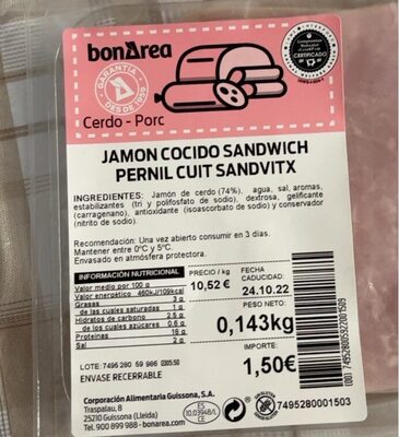 Jamón cocido sandwich