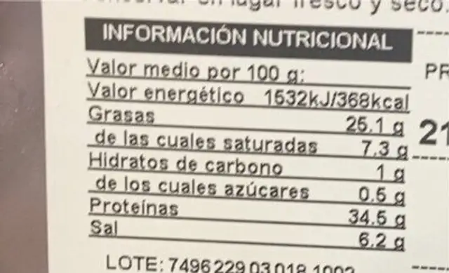 Snacks pavo nutrition facts table