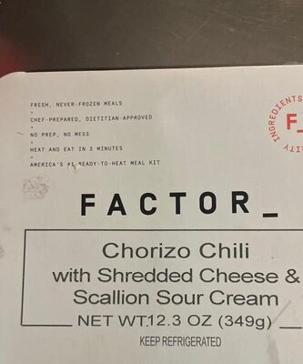 Chorizo Chili with Shredded Cheese and Scallion Sour Cream