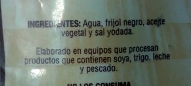 Frijoles refritos negros ingredients label