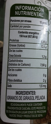 semilla de girasol pelada ingredients label