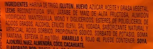 Mantecadas sabor vainilla ingredients label