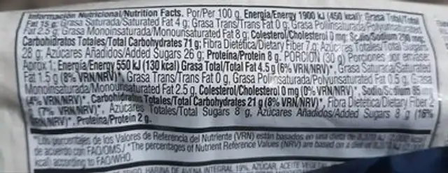 Galletas de avena nutrition facts table