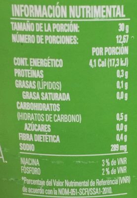 Champiñones trocitos Herdez nutrition facts table