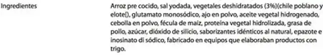 Arroz a la poblana Knorr ingredients label