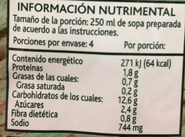 sopa Mexicana nutrition facts table
