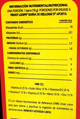 Froot Loops Barra nutrition facts table