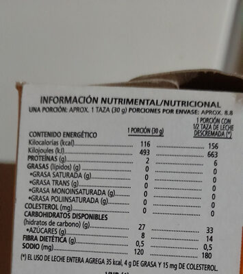 corn flakes sabor vainilla nutrition facts table