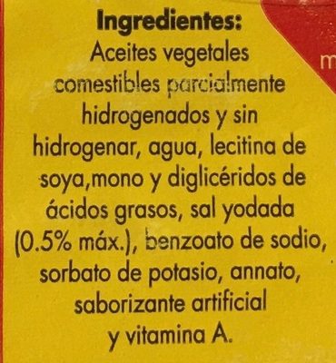 Margarina sin sal Aurrera ingredients label