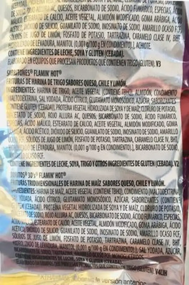 Paketaxo xtra flamin hot ingredients label