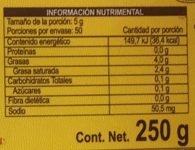 MANTEQUILLA UNTABLE CON SAL nutrition facts table